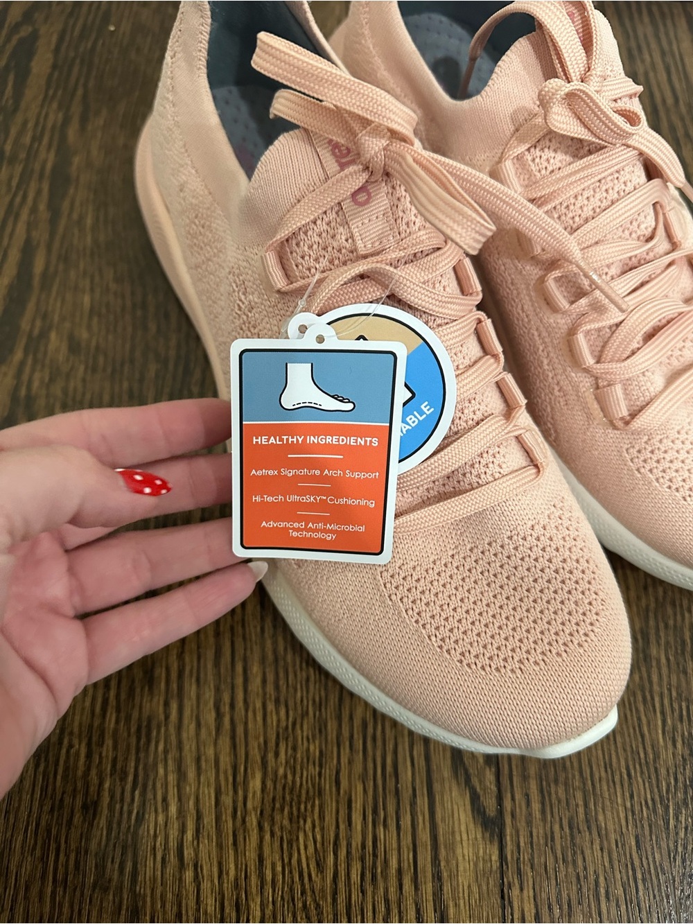 Aetrex Women's Knit Lace-Up Sneakers - Peach Pink - Picture 2 of 6